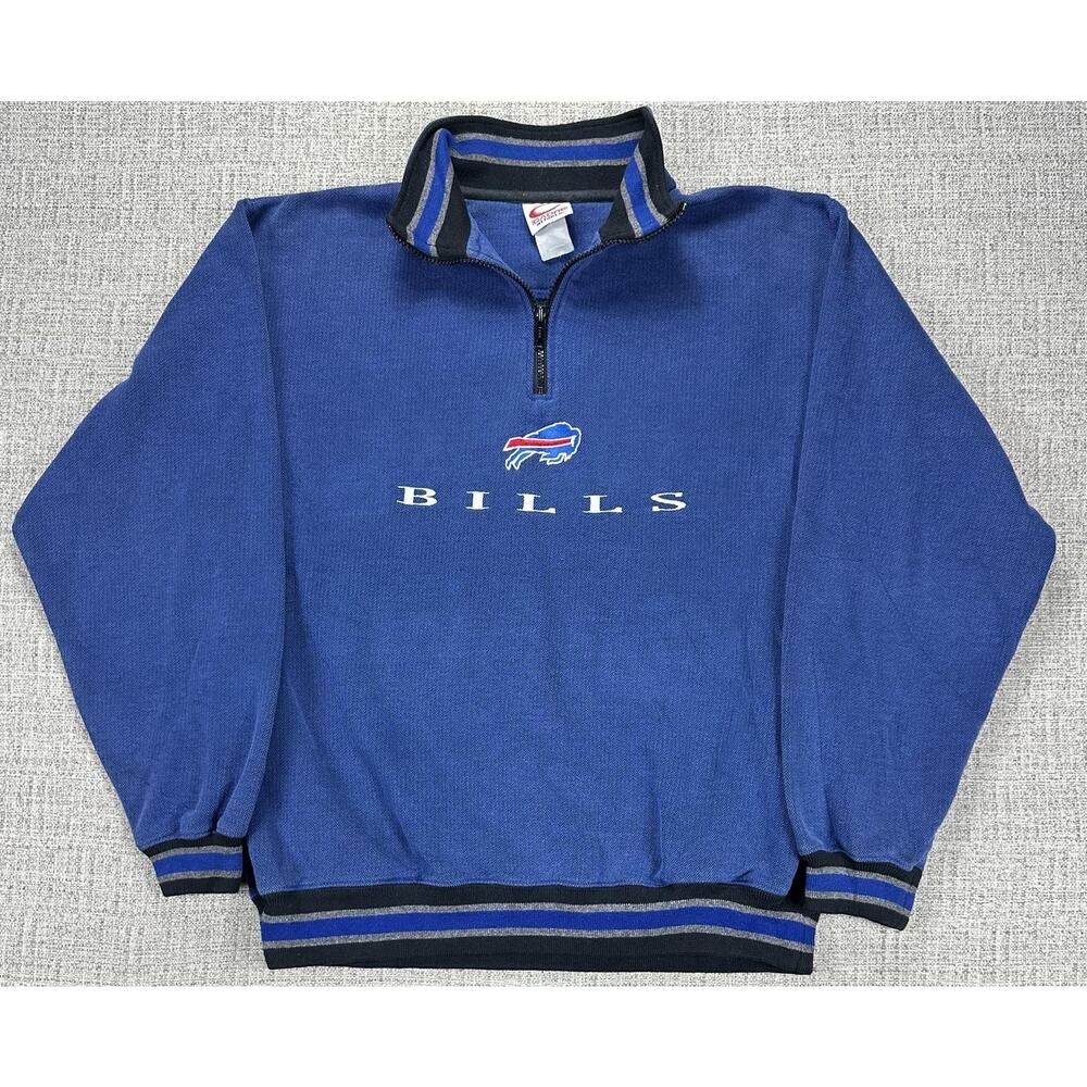 Vintage Buffalo Bills Sweatshirt Sz Medium Blue NFL Athletic 1/4 Zip Pullover